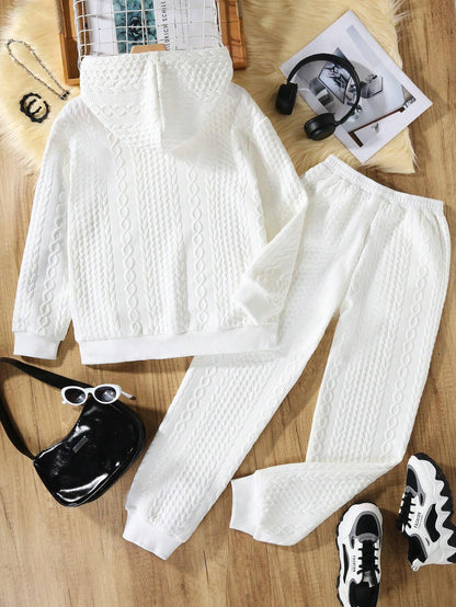 Girls' White Cable Knit Hoodie & Jogger Set Wholesale