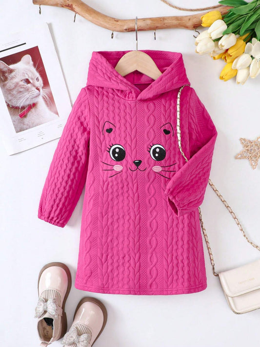 Cute Girls' Pink Cable Knit Hoodie Dress Wholesale