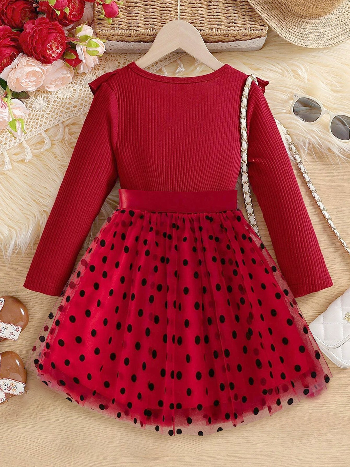 Charming Red Ruffled Tulle Dress for Girls Wholesale