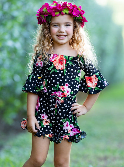 Floral Polka Dot Off-Shoulder Romper for Girls Wholesale