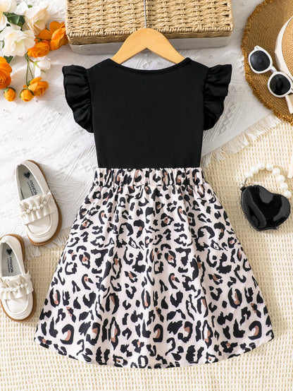 Girls' Flutter Sleeve Leopard Print Dress Wholesale