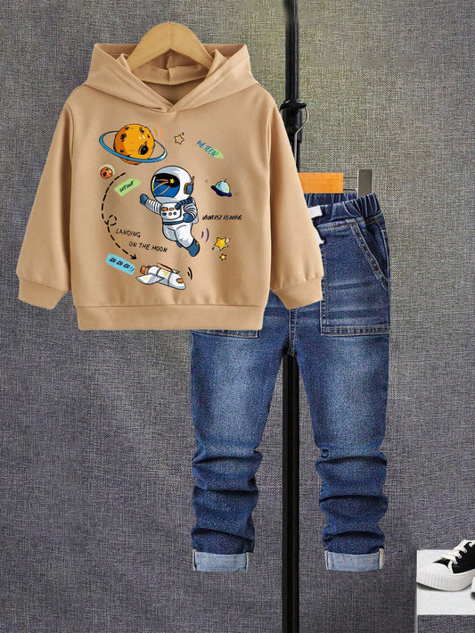 Space Explorer Hoodie & Denim Jeans Set for Boys Wholesale