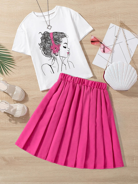 Girls' Graphic Tee & Pleated Skirt Set Wholesale