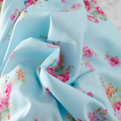 Girls' Pastel Blue Floral Maxi Dress with Waist Bow Wholesale