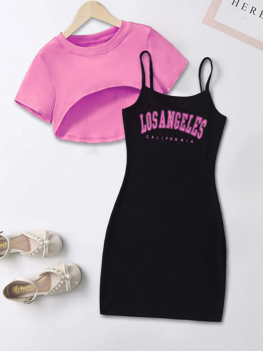 Girls' Bodycon Dress & Cropped Tee Set Wholesale