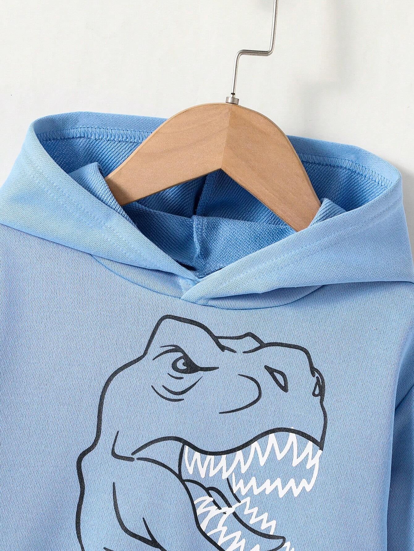 Blue Dinosaur Hoodie and Denim Jeans Set for Boys Wholesale