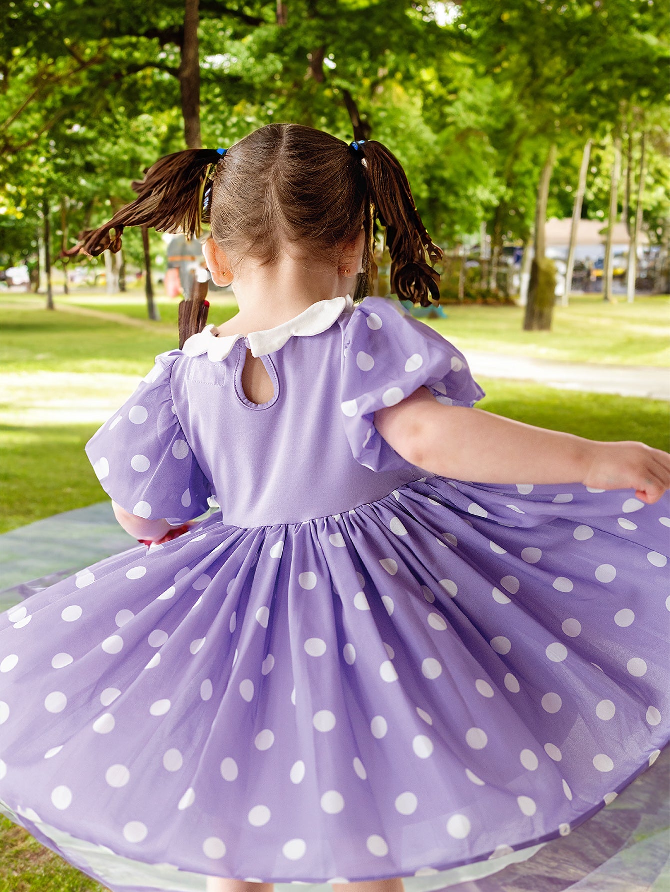 Adorable Lilac Polka Dot Puff Sleeve Dress Wholesale