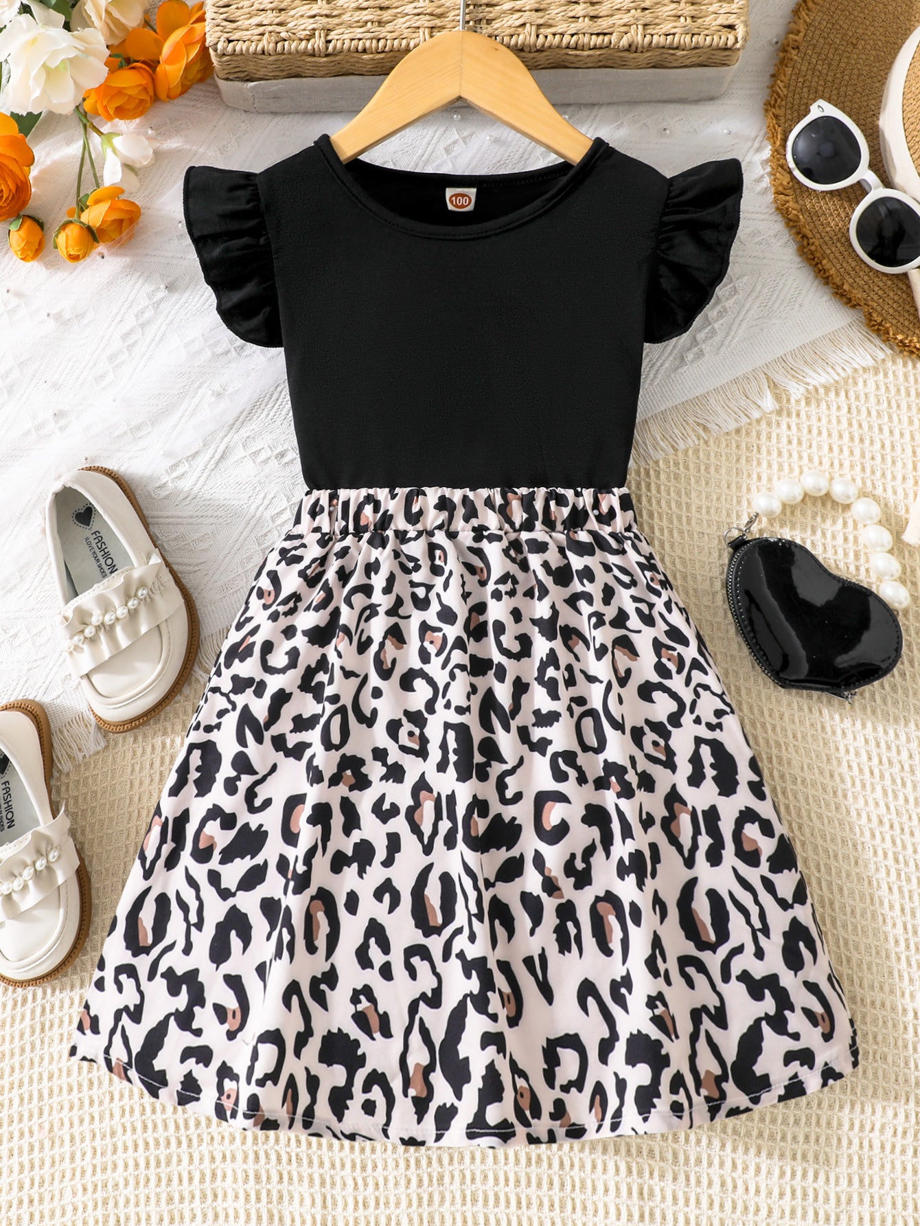 Girls' Flutter Sleeve Leopard Print Dress Wholesale