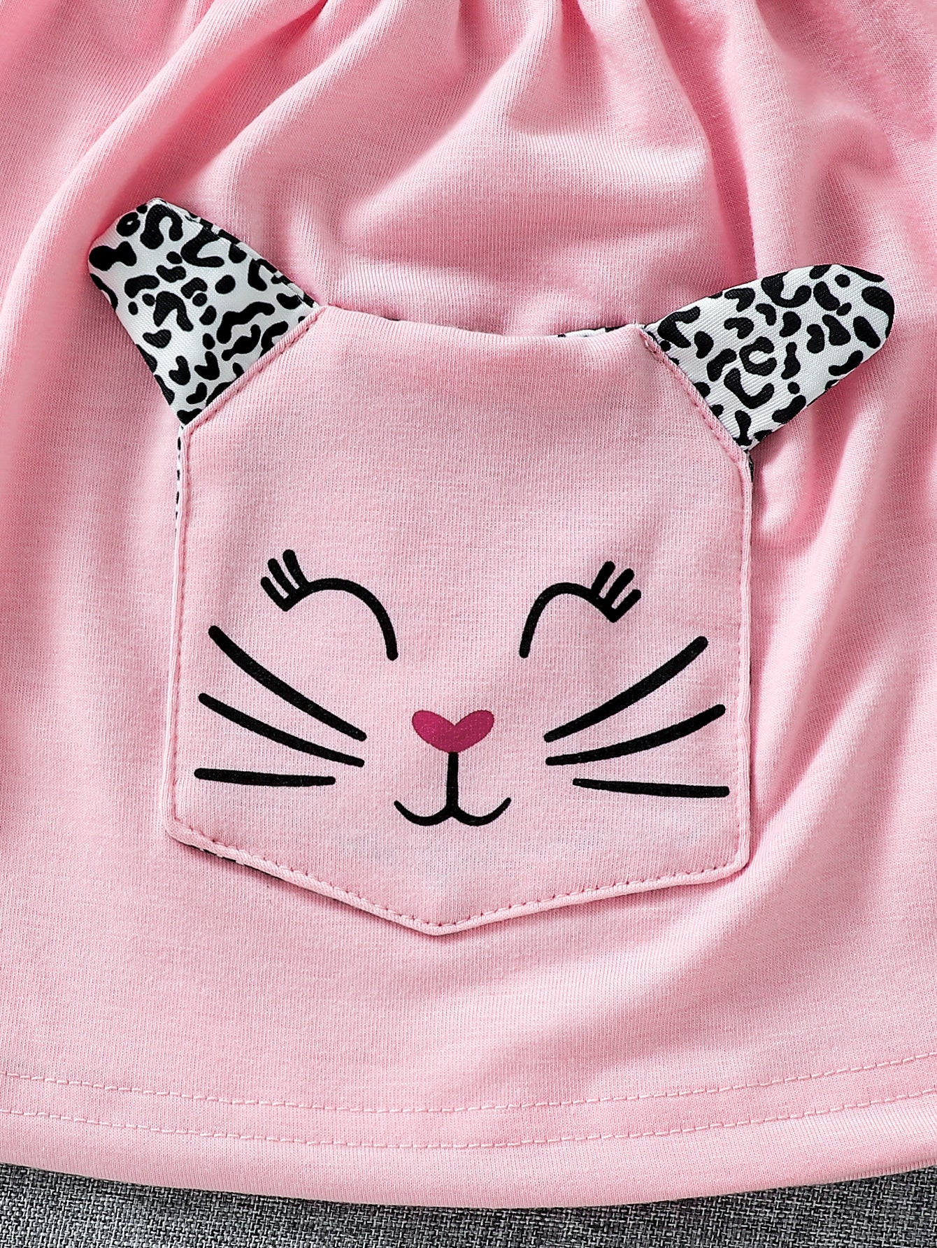 Girls' Pink Cat Tunic Top & Leopard Print Leggings Set Wholesale