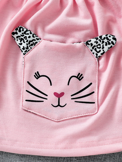 Girls' Pink Cat Tunic Top & Leopard Print Leggings Set Wholesale