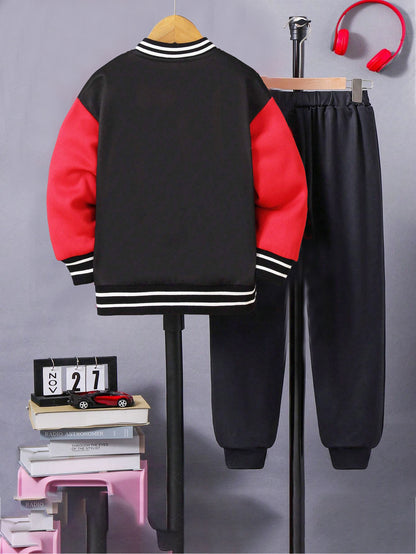 Spider Web Design Boys' Varsity Jacket & Joggers Set