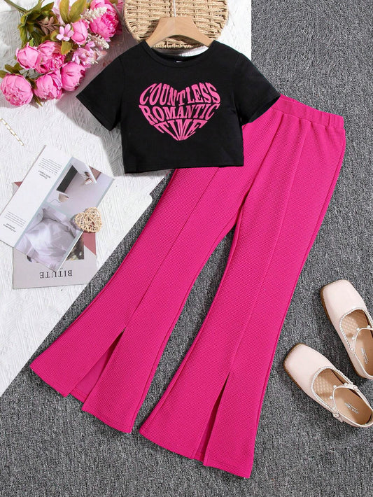 Girls'Top & High-Waisted Flared Pants Set Wholesale