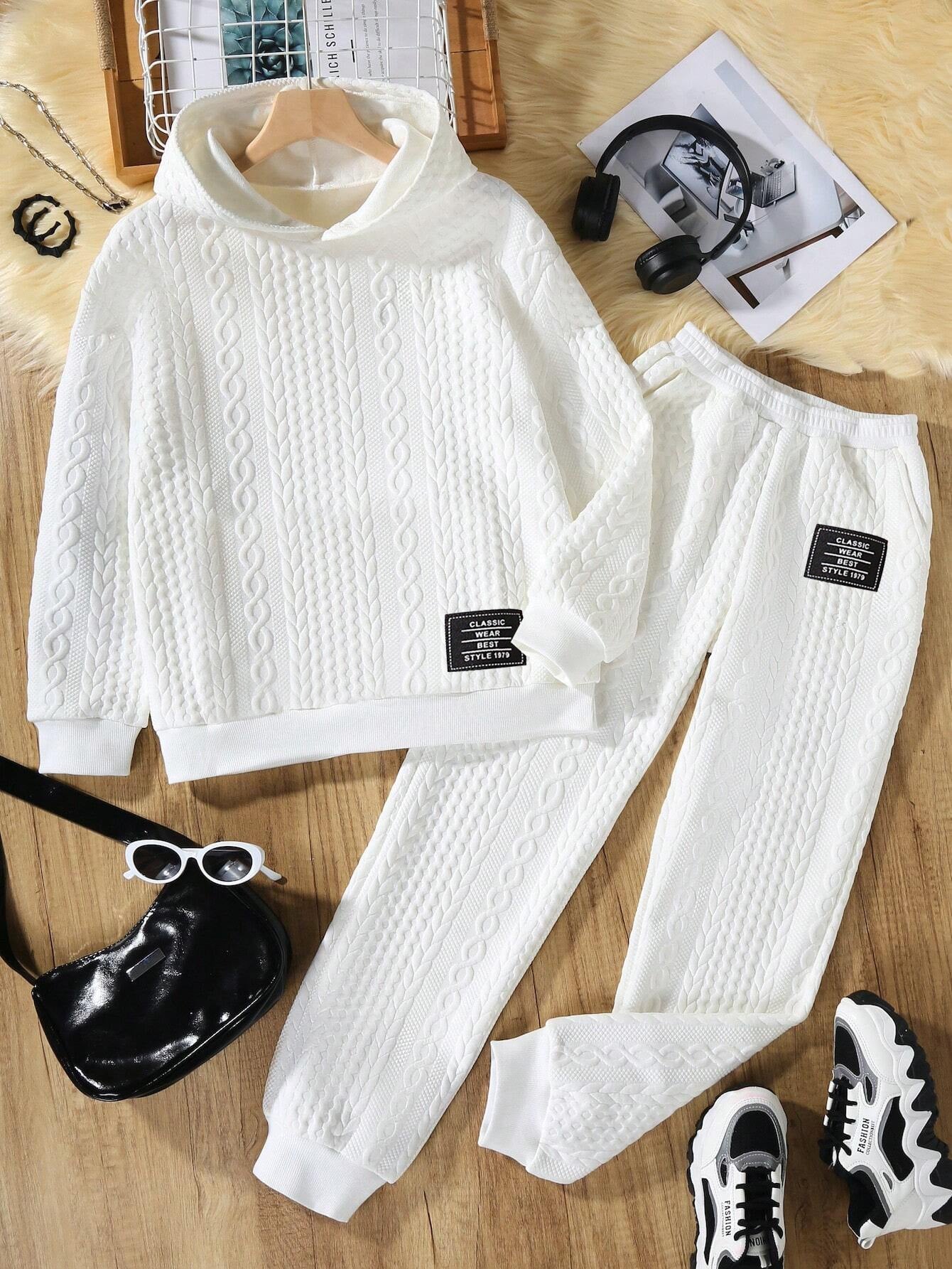 Girls' White Cable Knit Hoodie & Jogger Set Wholesale