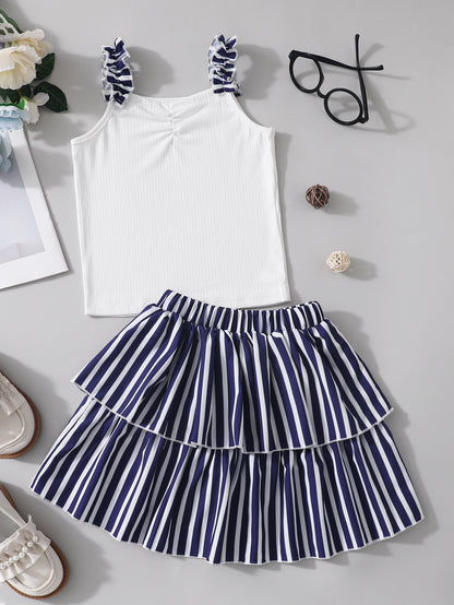 Girls' Nautical Striped Tiered Skirt Set Wholesale