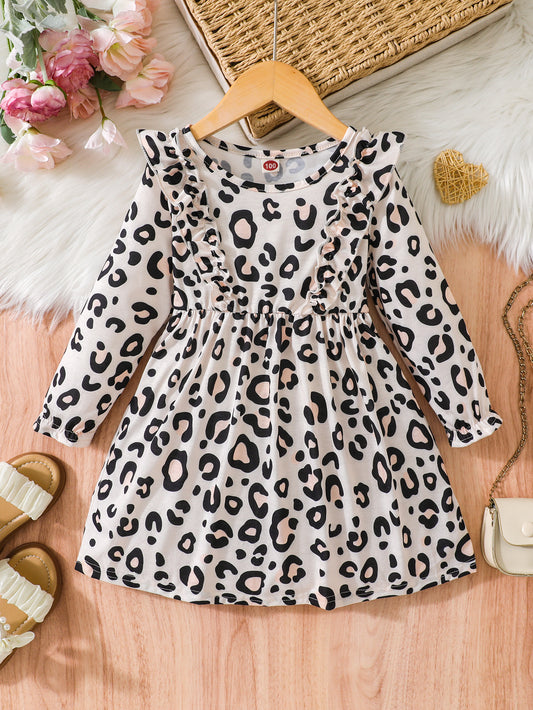 Girls' Leopard Print Dress with Ruffle Trim Wholesale