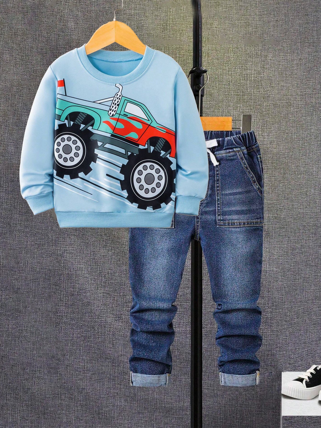 Boys' Truck Graphic Sweatshirt & Denim Jeans Se Wholesale