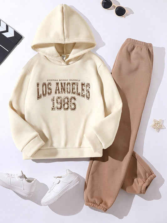 Trendy Girls' "Los Angeles 1986" Hoodie and Jogger Set